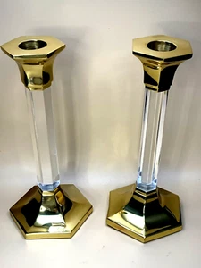 MCM Partylite 1980’s Lucite And Brass Candleholders (Pair) 7in Tall - Picture 1 of 7