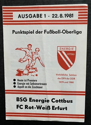 OL 81/82 BSG Energie Cottbus - FC Rot-Weiß Erfurt, 22.08.1981 - K d. Schubert - Bild 1 von 4