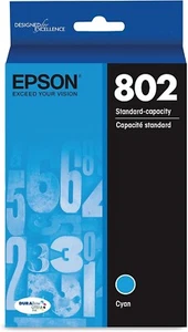 Epson Genuine 802 Cyan Ink Cartridge 02/2026 Sealed Tattered Box - Free Shipping - Afbeelding 1 van 2
