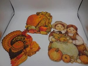 3 Vintage Hallmark Cardboard Die Cut Decor Thanksgiving Fall Harvest Turkey - Picture 1 of 5