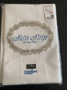 Satin Stripe VTG Stain Release Scotchgard Round 70" Tablecloth NWT - Picture 1 of 7