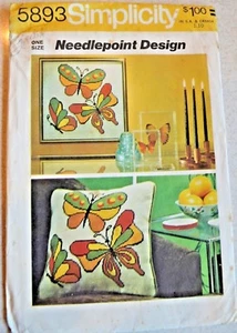 1973 Simplicity Uncut #5893 Needlepoint Transfer Pattern Butterfly Pillow  - Picture 1 of 6
