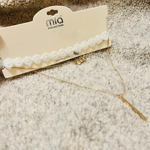 Mia Collection weiße Spitzenhalskette mit Goldkette & Anhänger SET nagelneu - Bild 1 von 7