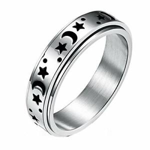 Titanium Stainless Steel Spinner Rings Moon and Star Fidget Ring Anxiety Ring