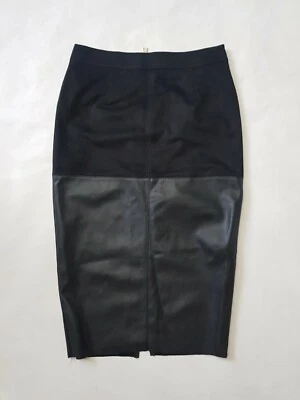 New River Island Black Faux Leather Soft Pencil Midi Skirt Uk 8 - Image 1 of 4