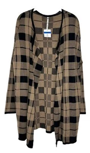 Leo & Nicole Ladies Black Beige Plaid Draped Open Front Cardigan Size XL NEW - Picture 1 of 5