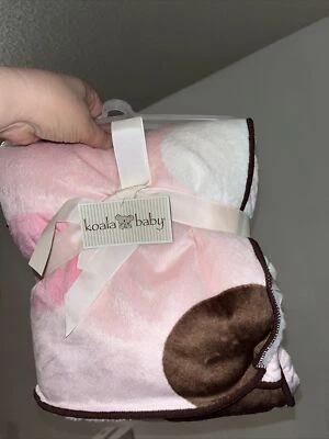 Koala Baby Pink Brown White Polka Dots Circles Blanket Lovey Sherpa Plush NEW $ - Image 1 of 4