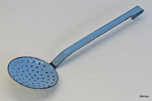 antike Emaille Schaumkelle-Siebkelle-Farbe blau 39,5 cm lang - Bild 1 von 1
