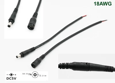 1Pair DC Power 5.5 x 2.1mm Male Female Connector Cable Lock CCTV LED Strip 18AWG - Image 1 of 4