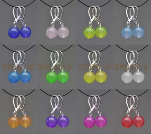 Multiple Gemstone 8/10/12mm Round Beads Dangle Leverback Earrings - Picture 1 of 24