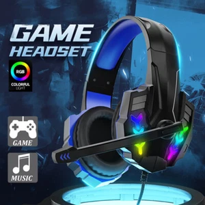 3.5mm Gaming Headset Headphones with RGB Surround Sound Mic For PC PS4 Xbox One - Picture 1 of 20