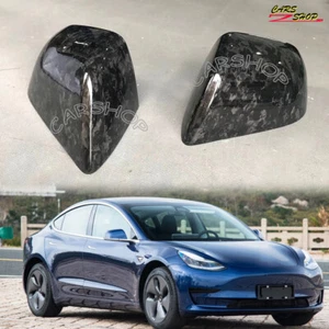 For Tesla Model 3 2017-2022 Forged Carbon Fiber Side View Mirror Cover Cap Shell - Picture 1 of 3