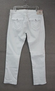 True Religion Jeans Mens 36x32 Ricky Relaxed Straight Big T Flap White Denim - Picture 1 of 9