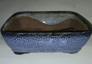 Japanese Bonsai Pot 8.5" X 6.5" X 2.5"  Blue Textured Glazed Rectangle - Picture 1 of 5