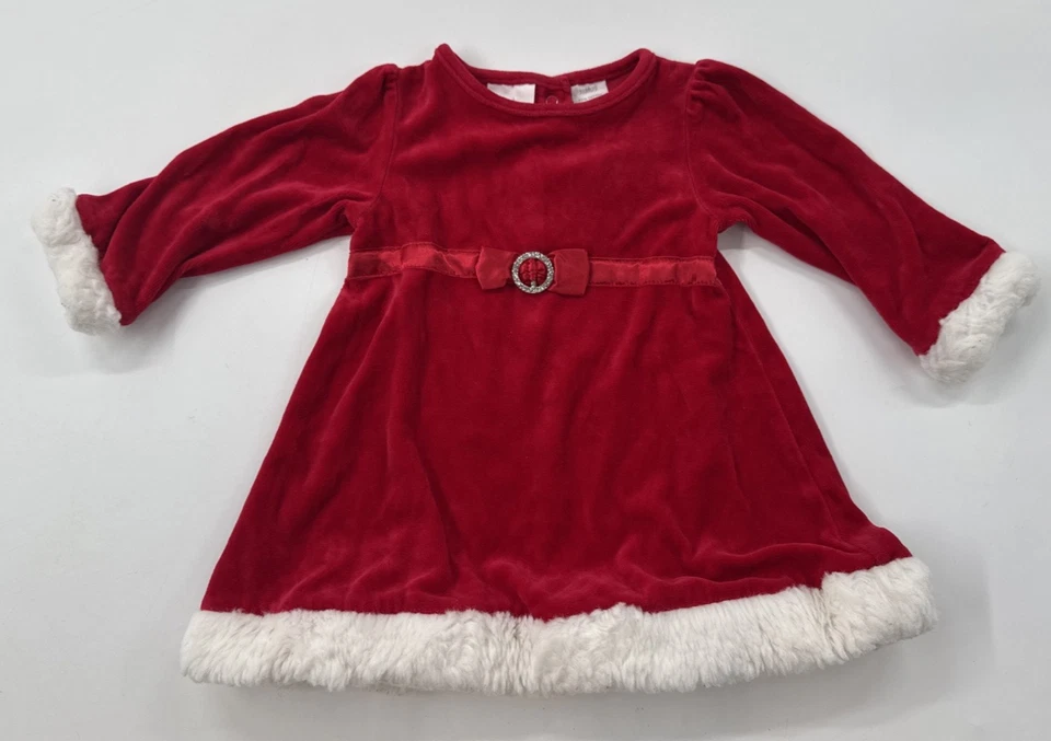 Miniwear bebê meninas vestido de Papai Noel veludo vermelho Natal feriado 18 meses acabamento de pele - Imagem 1 de 4