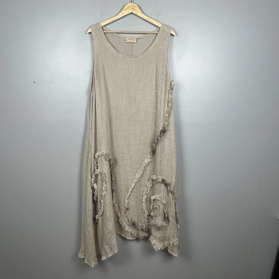 Vestido Boho Asimétrico Patrón de Flecos 100% Algodón Lagenlook de Encaje de Papel, XL. Foto 1 de 4