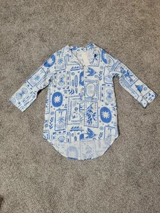 Calypso ST Barth Gr. Small Leinenmischung blau weiß Top Shirt Button Down maritim - Bild 1 von 9