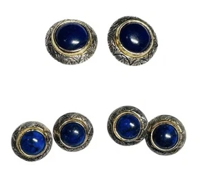 Sterling Silver 18K Gold Lapis Lazuli Cufflinks Stud Set Konstantino Groom GIFT - Picture 1 of 8