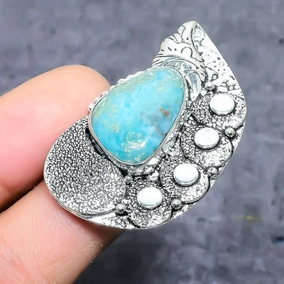 Anillo Caribeño Larimar Piedras Preciosas Hecho a Mano Plata de Ley 925 Joyería Talla 8 L539 Foto 1 de 3