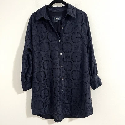 Top Maeve By Anthropologie bordado con botones talla XSP negro bolsillos con flores Foto 1 de 4