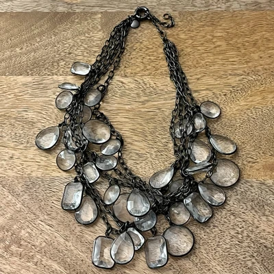 J. Crew clear lucite gunmetal chunky statement bib necklace special occasion - Image 1 of 4