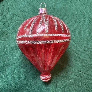 Vintage mundgeblasenes Glas geriffelt LUFTBALLON Weihnachtsschmuck West Germany rot - Bild 1 von 11