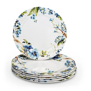 Melamine Dinner Full Size Plates (6 Pieces, 11 inches) (Floral - White) - Picture 1 of 6