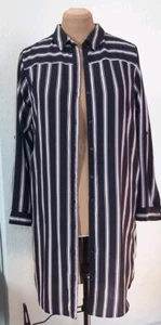 Schicke dünne Longbluse Lange Bluse Gr 42 Schwarz Gestreift mit Eingrifftaschen - Bild 1 von 5