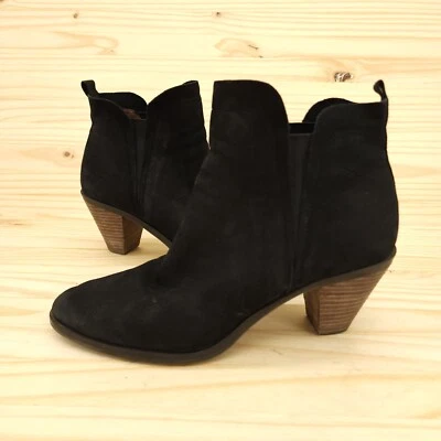 Lucky Brand Womens Ankle Boots Sz 9.5 Black Leather Boho Hipster Stacked Heel - Image 1 of 4