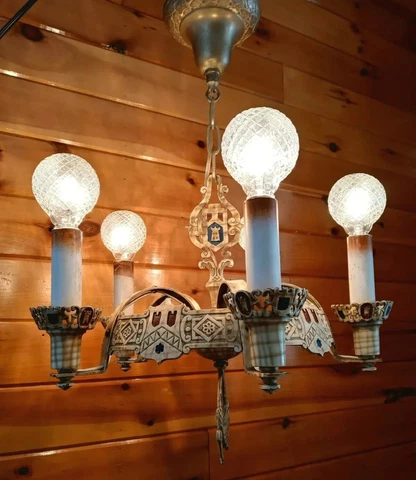 Antique 1920's-30s Gothic Medieval Victorian Chandelier Light Tudor Arts Mission Cover