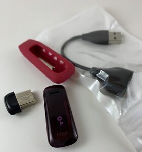 Authentic Fitbit One Burgundy Tracker with New Batter, Charger, Holder, Dongle