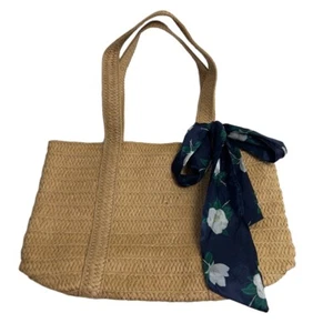 Draper James Everyday borsa di paglia tote beige sciarpa floreale leggera nuova con etichetta - Foto 1 di 8