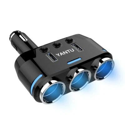 3 Way 12V Car Cigarette Lighter Power Socket Splitter Adapter Dual USB Charger - Image 1 of 4