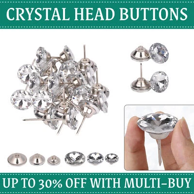 Crystal Diamond Diamante Looped Glass Buttons Upholstery Beds Headboards 18-30mm - Image 1 of 4