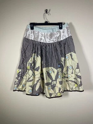 Falda para mujer Cabi bordada floral a rayas línea A 8 fluida marrón amarillo informal Foto 1 de 4