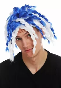 Parrucca Fan-Perücke Uomo Donna Blu Bianco Intrecciata Rasta Dreadlocks - Foto 1 di 6