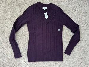 Ann Taylor Loft Women's SMALL Dark Purple Wool Blend V-Neck Cable Sweater - Picture 1 of 5