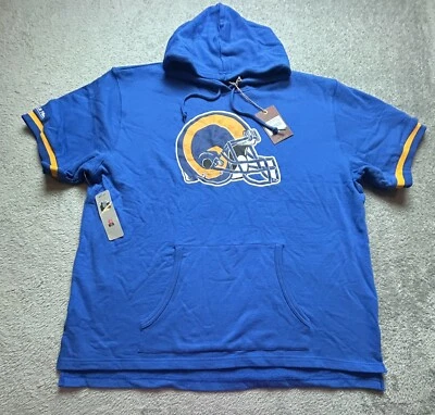 ¡NUEVO CON ETIQUETAS! Sudadera con capucha de manga corta Mitchell & Ness Royal francesa de Los Angeles Rams para hombre 3XL Foto 1 de 4