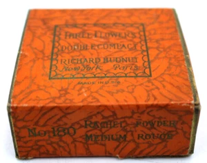 Rare Boxed Antique RICHARD HUDNUT USA THREE FLOWERS DOUBLE Compact No. 180 Rouge - Picture 1 of 5