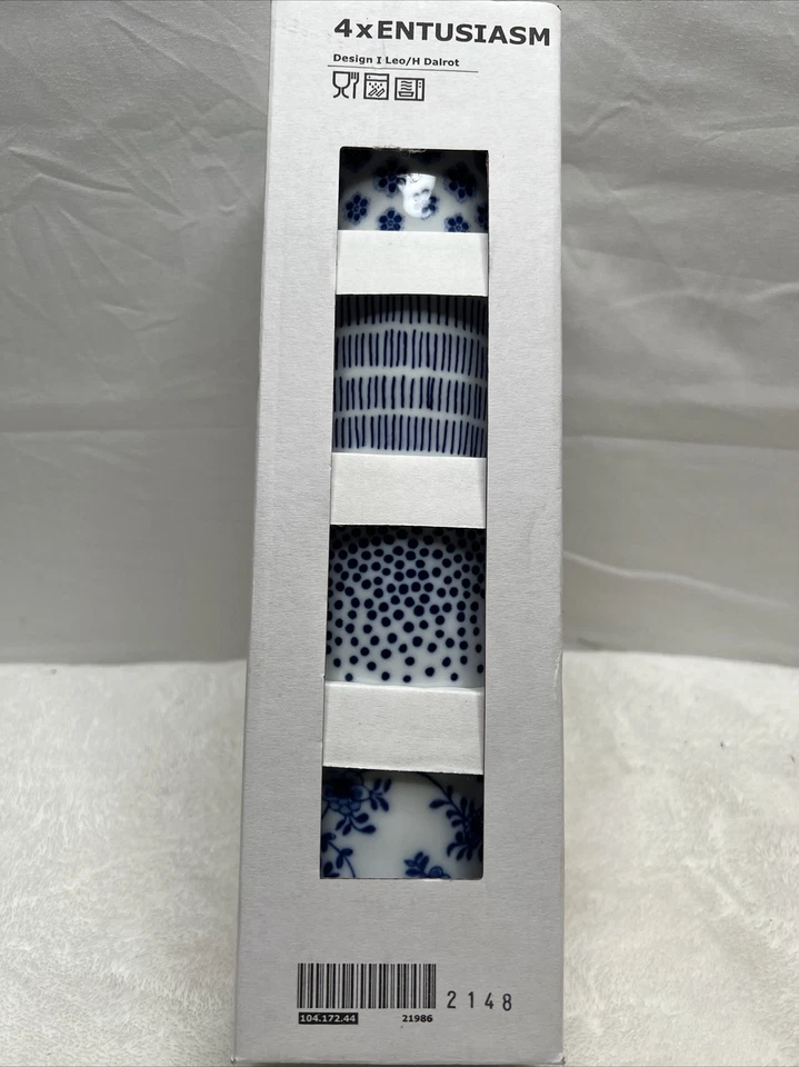 IKEA ENTUSIASM Tumbler Patterned Blue White 4 Pack 7 oz 104.172.44