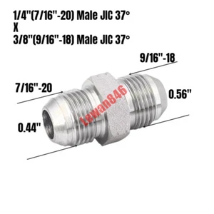 Hydraulic Adapter 1/4" Male JIC 37° X 3/8" Male JIC 37° Flare Straight Union - Picture 1 of 1