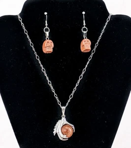Necklace & earrings gold sand Gem Stone Round Ball Bead Dragon Claw & skull gift - Picture 1 of 7