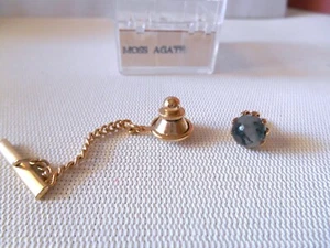 CROWN'S Gemstone Jewelry - Gray Moss Agate Tie Tack - Picture 1 of 5