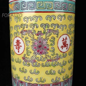 Maceta de cepillo con carácter de rama de flor de loto de porcelana rosa familiar china de 5,1" - Imagen 1 de 8