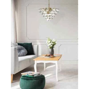 Crystal Chandelier Pendant Light Fixture Satin Gold High Quality Dining Room 20" - Picture 1 of 8