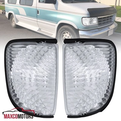Corner Lights Fits 1992-2007 Ford E150 E250 Econoline Clear Turn Signal Lamps - Image 1 of 4