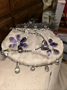 Vintage Clutch Designer Mary Frances Purple Beaded Fabric Great Condition - Picture 1 of 6