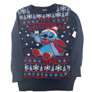 Disney Stitch Christmas Sweater It’s Stitchmas Time Blue Kids M (8) NWT - Picture 1 of 7
