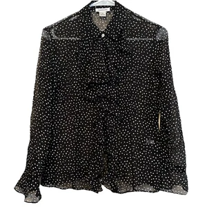 Harold’s Women’s XS Silk Top Polk A Dot Print Ruffled Chiffon Sheer Y2K Blouse - Picture 1 of 8
