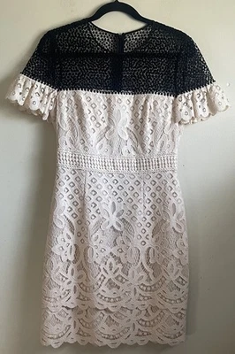 Club Monaco Sheath Dress Womens Size 4 Wollstan Eyelet Lace Ruffle Short Sleeve - Image 1 of 4